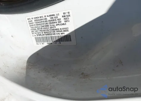 2010 Honda Odyssey Ex-L z USA, uszkodzony, nr VIN 5FNRL3H75AB053149